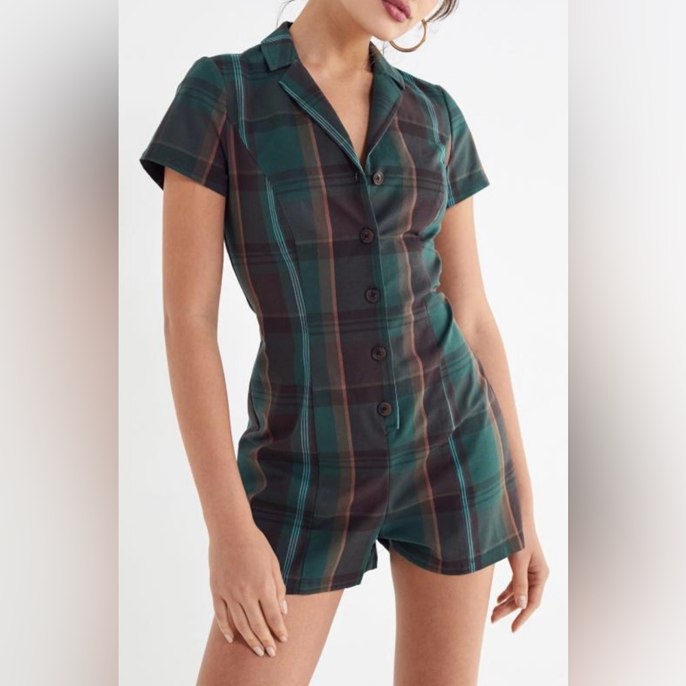 Urban Outfitters Green Plaid Romper